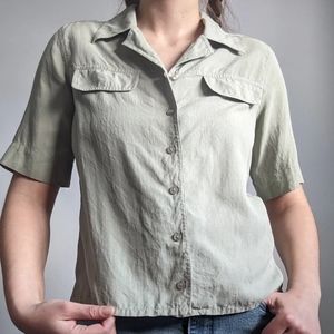 Genuine silk blouse in sage green